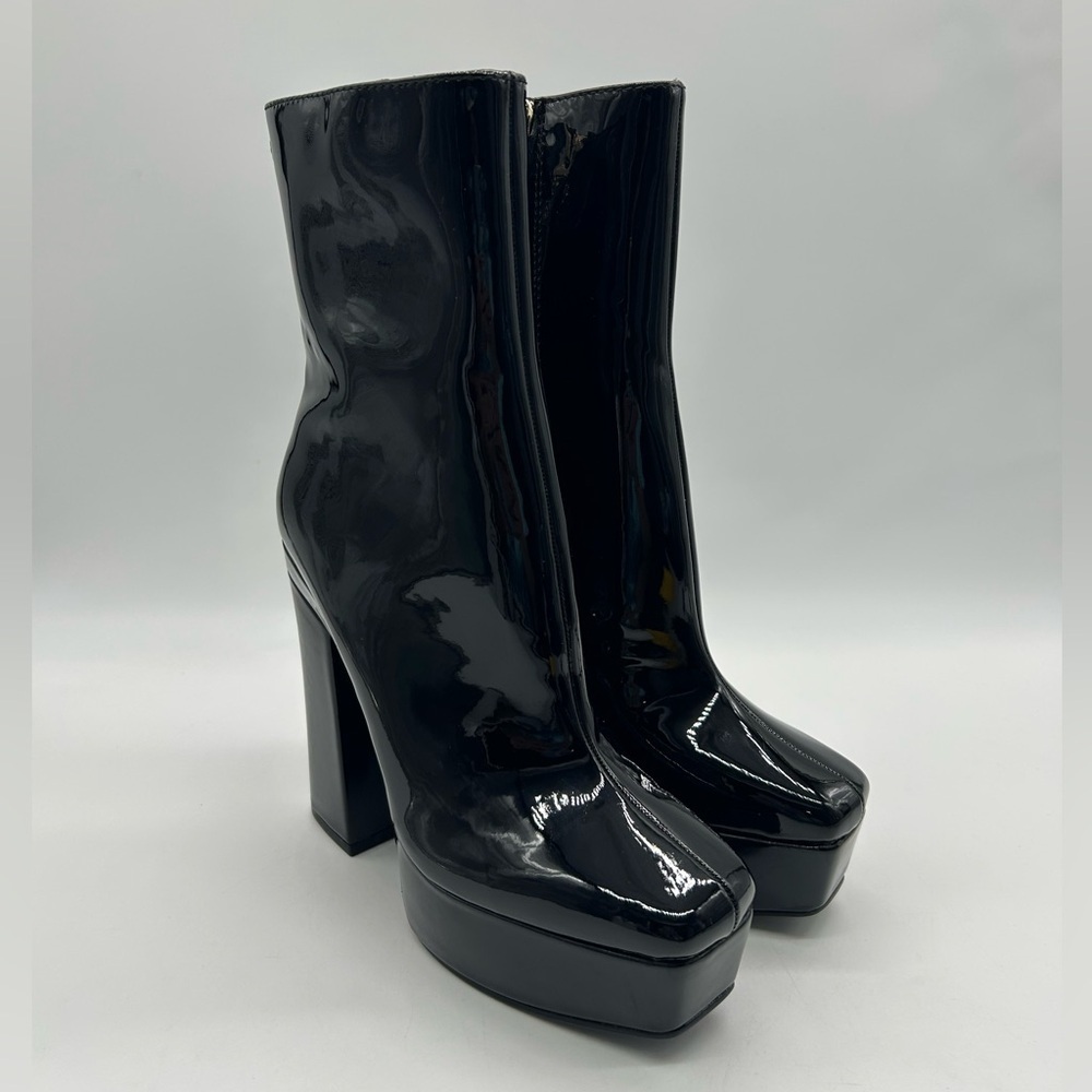 Guess BYRA Women’s Platform Block Heel Ankle Boots Black Patent, Size 10 NWB - Picture 4 of 12